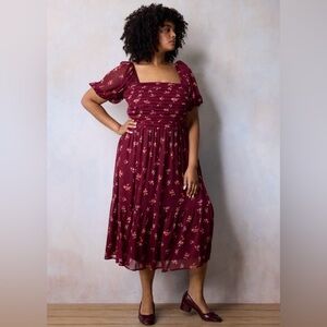 LC Lauren Conrad Burgundy Floral Midi Dress